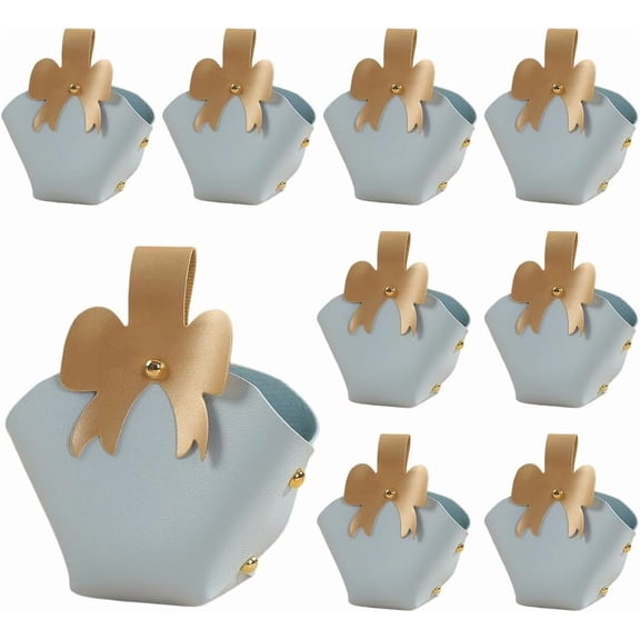 10 Pack PU Leather Gift Candy Bags with Handle Small Party Favor Boxes Blue Reusable Mini Gift Wrapping Treat Handbags for Wedding Baptism Birthday Party Decoration Supplies Aqua
