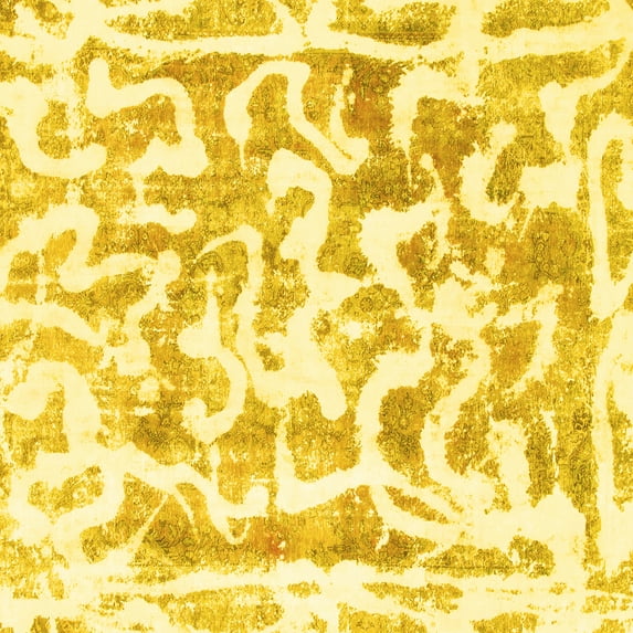 Ahgly Company Machine Washable Indoor Square Abstract Yellow Modern Area Rugs, 7' Square