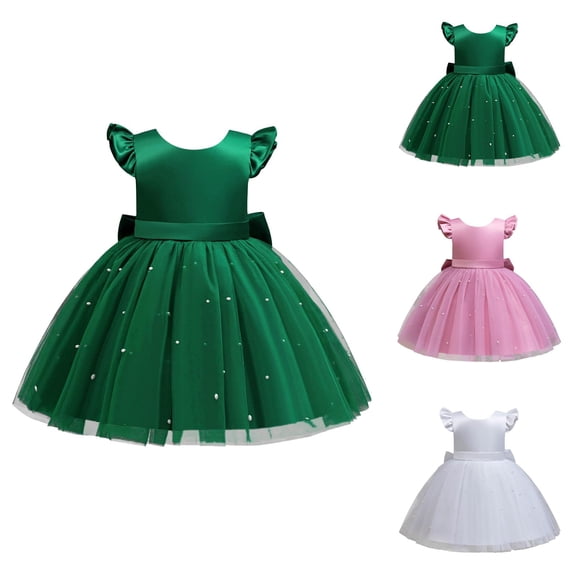 Elegant Girls Party Dress with Puffy Sleeves and Tutu Skirt – Formal Performance Gown for Special Occasions, Wedding, Pageant, Flower Girl & Birthday – Pearl-Embellished Little Girls’ Toddler Dress