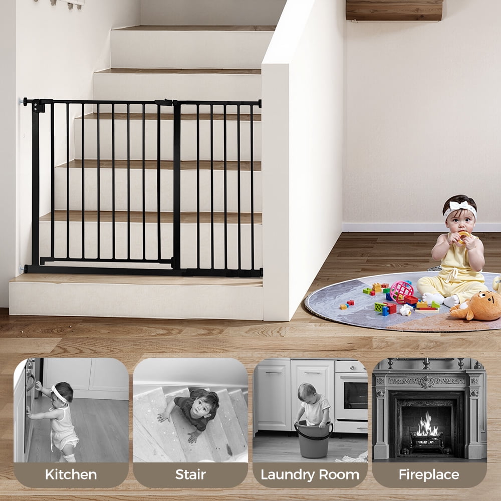 Baby Safety Gate, DOMIPET 29.5-46" Pet Gate for Stairs and Doorway,Pressure Mount Baby Gate for Ages 6 to 36 Months, Black