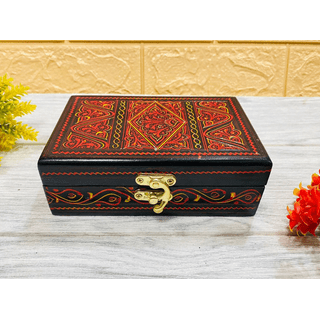 Handmade Wooden Lock Box w/ Key Vintage Hearts Decorative Wood Box Large  Red Heart Jewelry Keepsake Decorative Box 