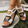 thumbnail image 2 of Domuza Women Black White Color Block Geometric Hollow Cutout Flat Sandals, Open Toe Back Wrap Ankle Strap Slip On Casual Sandals for Beach Shopping Daily Walking Black 10（EU-43）, 2 of 8