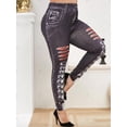 thumbnail image 3 of Talla grande 3D Lace Up Jean Print Flacny Jeggings Rosegal Leggings de talla grande, 3 of 5