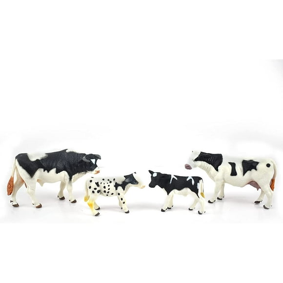 Farm World Cow Figurine with Cow Cub, 2-5" Plastic Safari Farm Cow Animal Toys, Educational Toy Cake Toppers Christmas Birthday Gift for Kids Toddlers, Holstein Cow-Cow