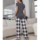 thumbnail image 5 of Camisa Para Dormir Pantalones Largos, Cuello En V Cuadros Camisa Para Dormir Pantalones Cintura Elástica Botón Frontal 2 Piezas Para Mujer Para Diario, 5 of 7