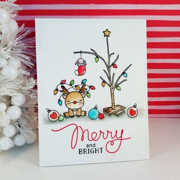 Merry and Bright Christmas Card – Adorable Reindeer with Holiday Tree Design – Blank Inside, Envelope Included – Perfect for Holiday Greetings and Season's Wishes