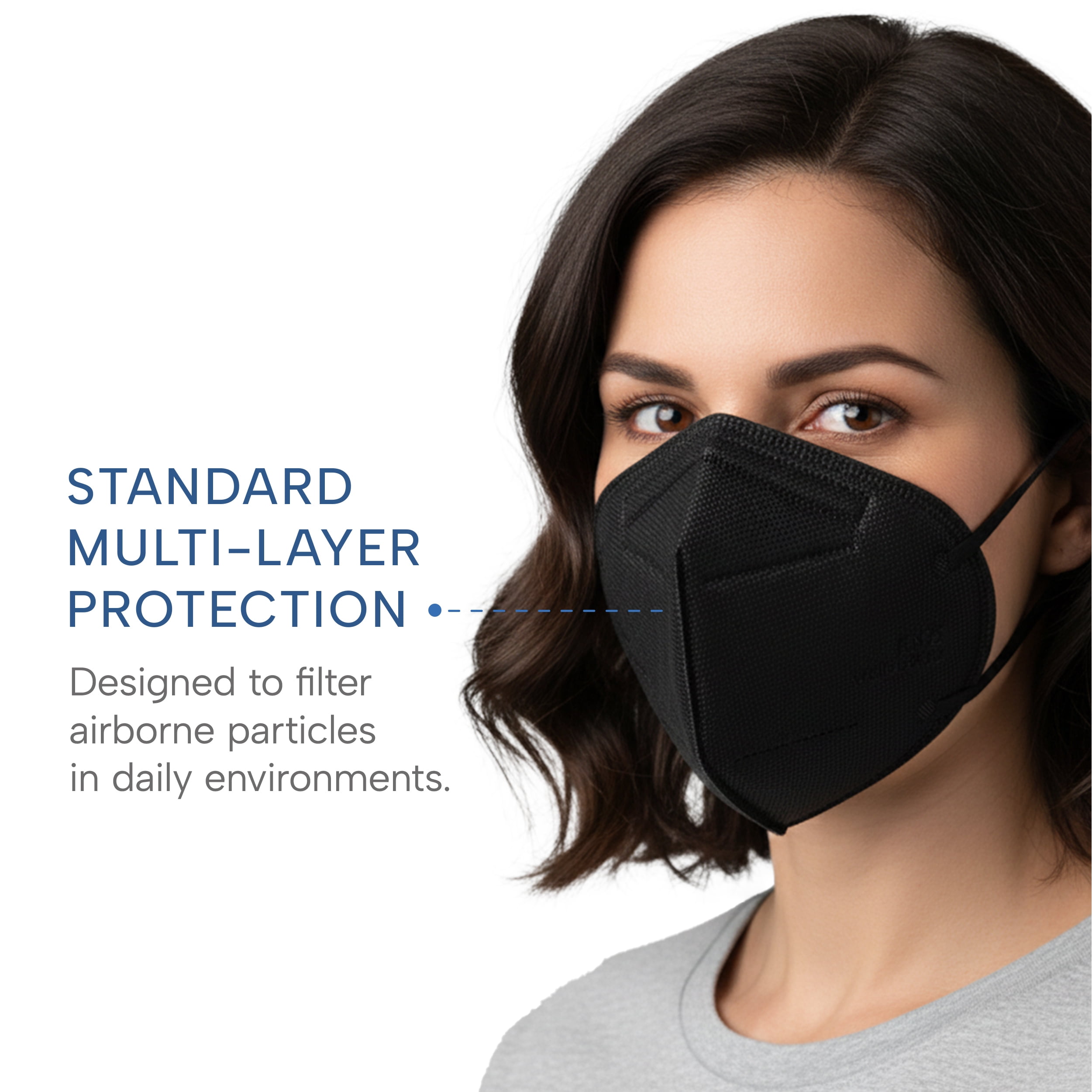 WellBefore Welcome Series KN95 Face Mask, Black, Medium, Pack of 50