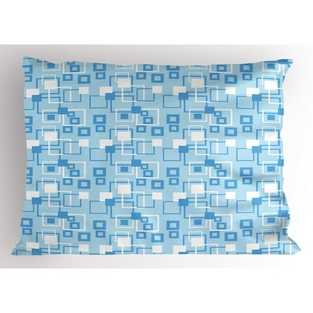 Kids Art Display Line Geometric Pillow Sham Simplistic Abstract Squares Kids Boys Intersection of Lines Tiles Display, Decorative Standard Size Printed Pillowcase, 26 X 20 Inches, Baby Blue White, by Ambesonne ()