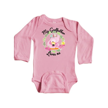 

Inktastic Baby Flamingo My Godfather Loves Me in Flower Wreath Gift Baby Boy or Baby Girl Long Sleeve Bodysuit