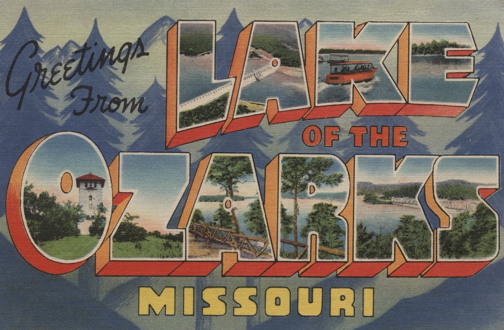 Greetings from Lake of the Ozarks, Missouri, Vintage Halftone (24x36
