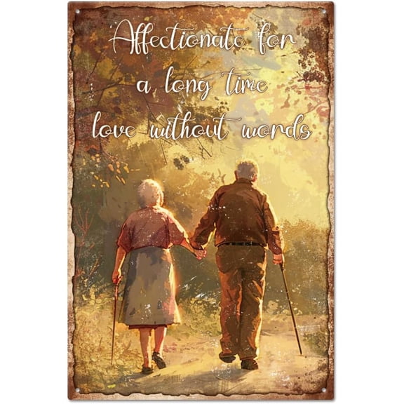 Old Couple Tin Sign Anniversary Metal Tin Sign Vintage Metal Tin Sign Affectionate for A Long Time Love without Words Sweet Wall Decor Tin Signs 8×12inch for Home Farm Bar Coffee Decoration Colorful