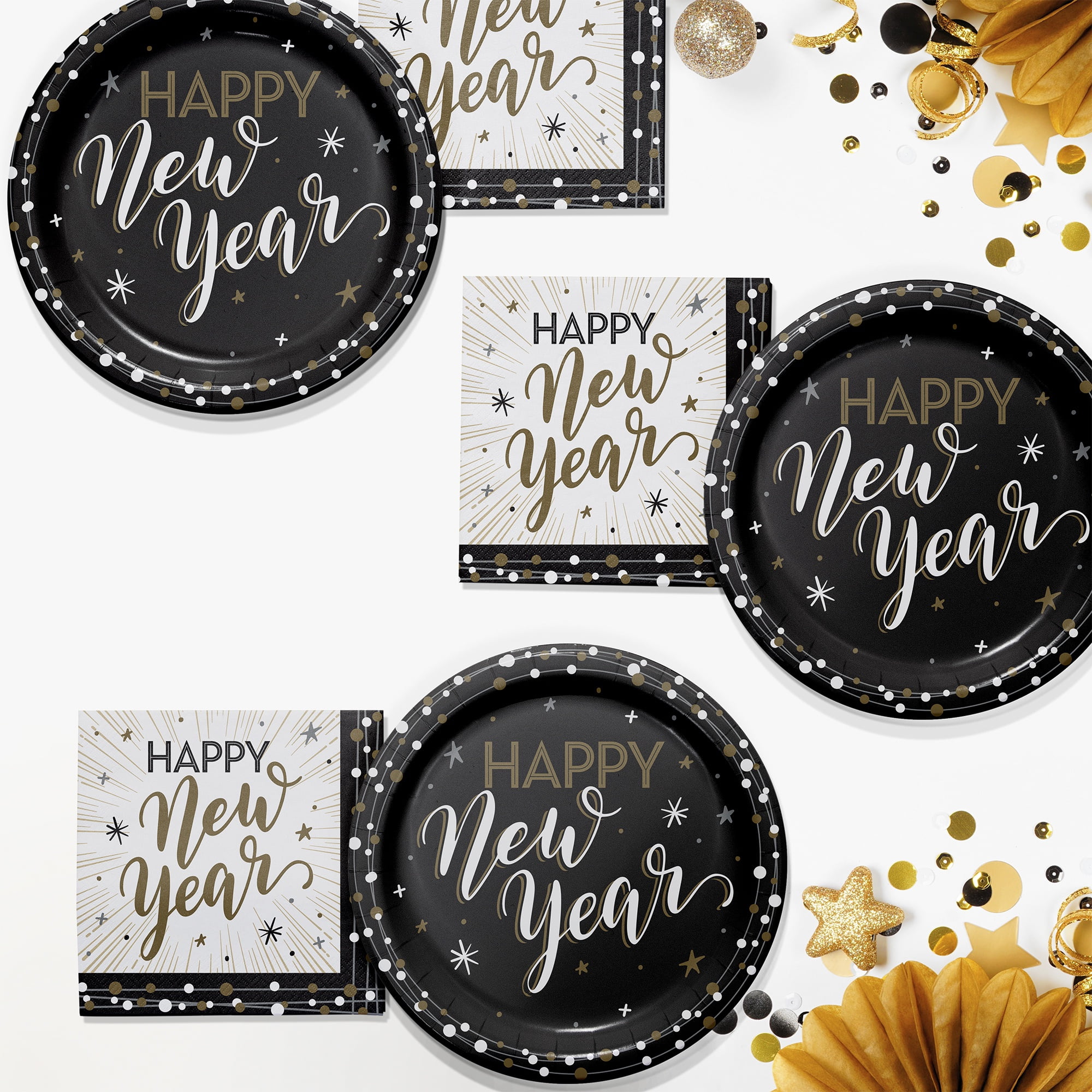 Creative Converting New Years Shimmer Dinner Paper Plates and Napkins Set, Serves 16