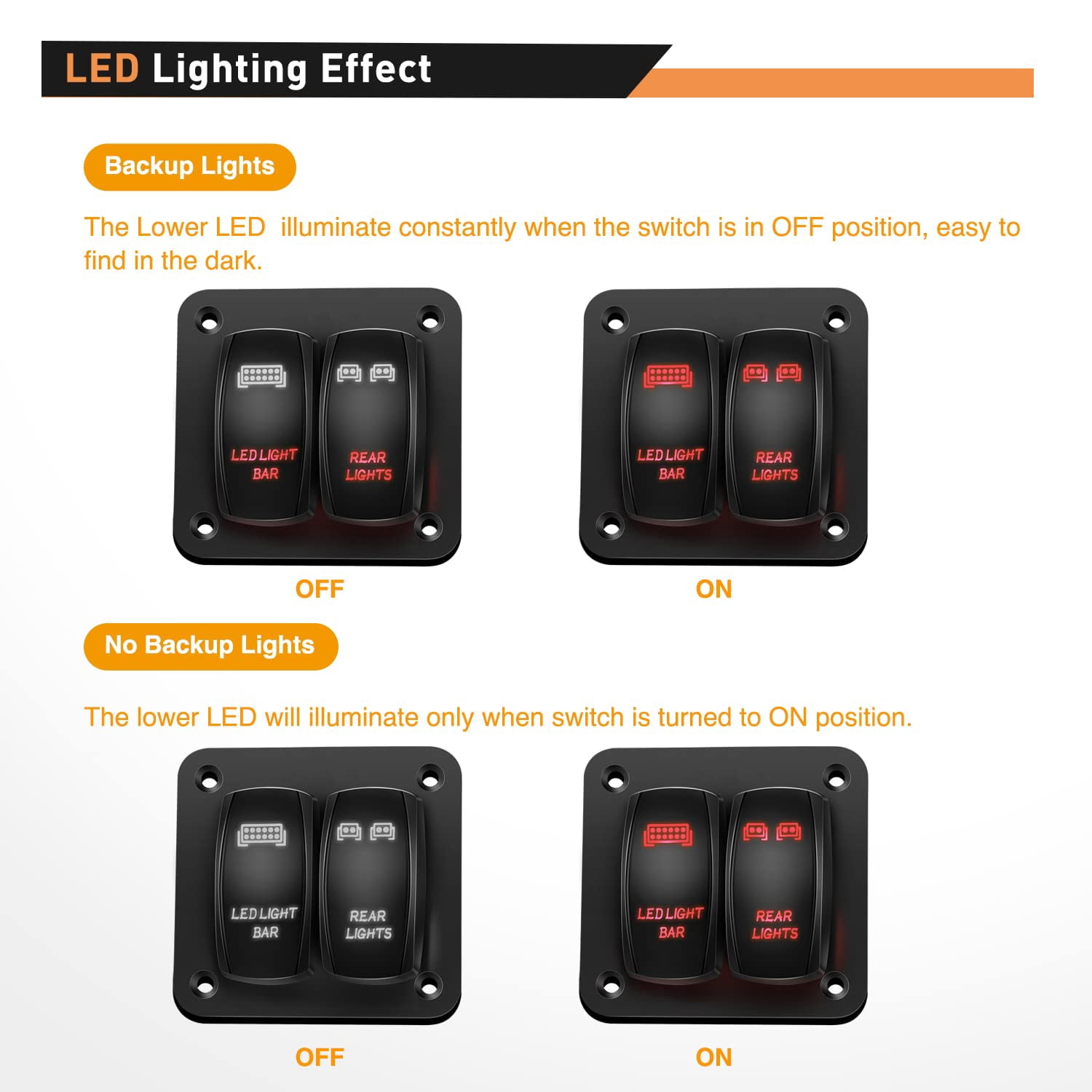 Waywe 2 Gang Rocker Switch Panel LED Light Bar Switch Rear Lights Switch 12 24V DC Red Switches 5Pin ON Off Pre-Wired Toggle Switch Panel for Cars ATVs UTVs