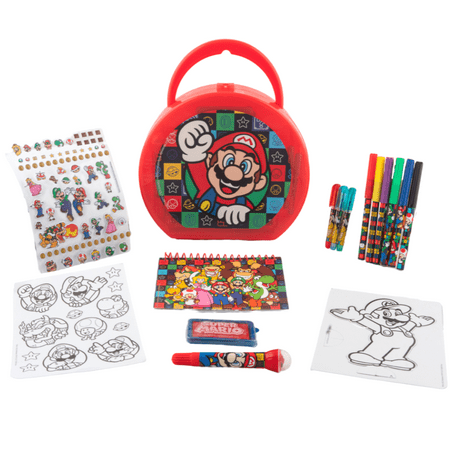 Super Mario Kids Art Supplies Gel Pens Markers Stickers with Hard Travel Carry Case