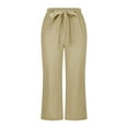 thumbnail image 5 of TOWED22 Womens Linen Capri Pants Casual Drawstring Elastic Waisted Summer Pants Lightweight Beach Cotton Linen Pants with Pocket（Khaki,3XL）, 5 of 5
