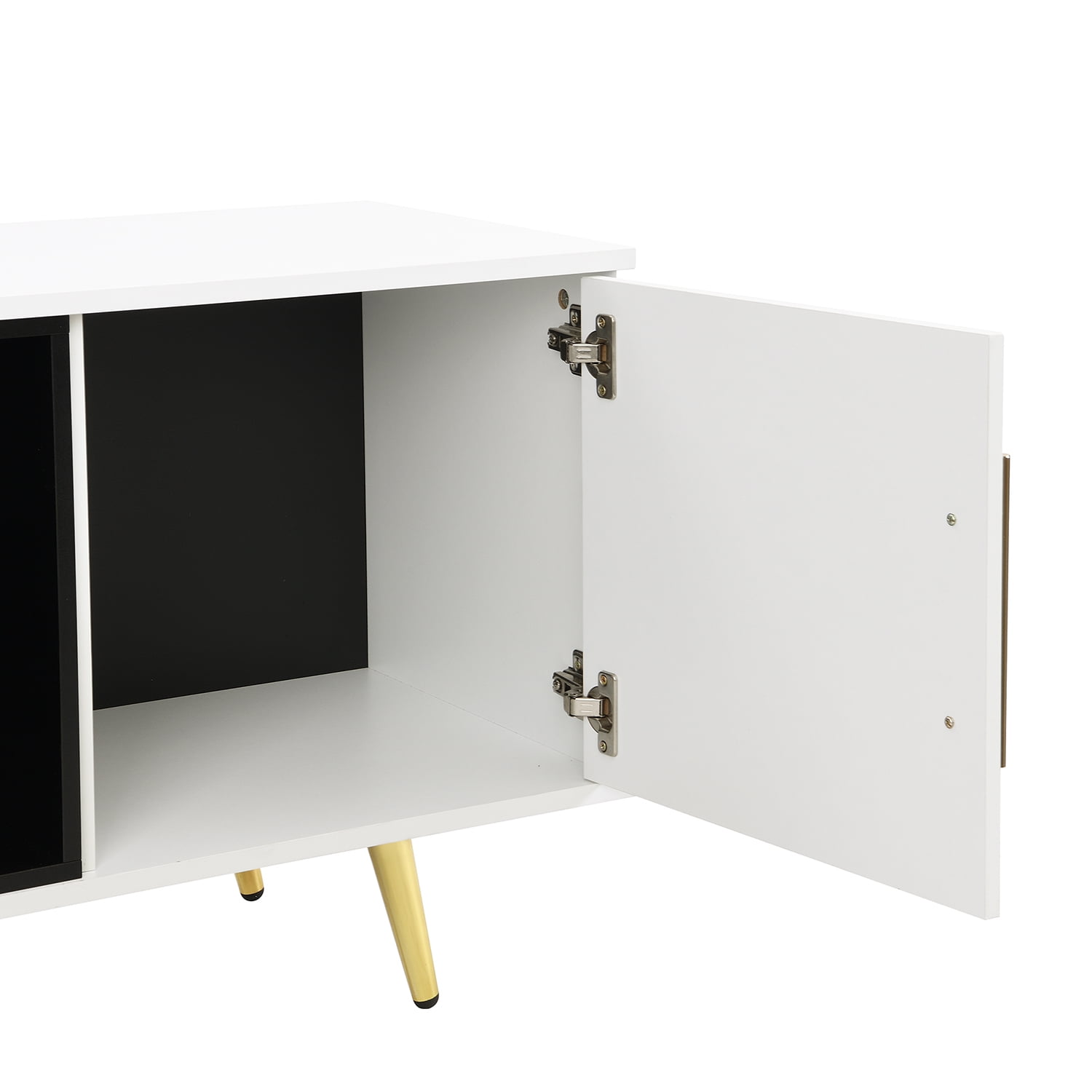 Kadyn Glass Door TV Stand Console, TV Entertainment Center with Golden Metal Handles&Legs for TVs Up to 80", White Kadyn Glass Door TV Stand Console, TV Entertainment Center with Golden Metal Handles&Legs for TVs Up to 80", White