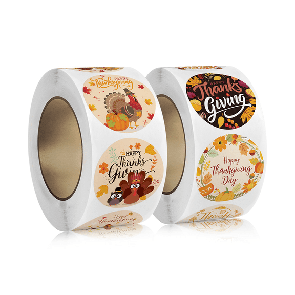 2 Rolls Thanksgiving Round Stickers Rolls Happy Thanksgiving Stickers Watercolor Turkey Stickers Thanksgiving Party Favors Adhesive Stickers Fall Party Supplies for Kids Adults（500 Per Roll）