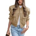 thumbnail image 1 of ORUYROP Women's Fashion Cropped Button Down Lightweight Cropped Bomber Jacket Varsity Shacket with Side Pockets, 1 of 5