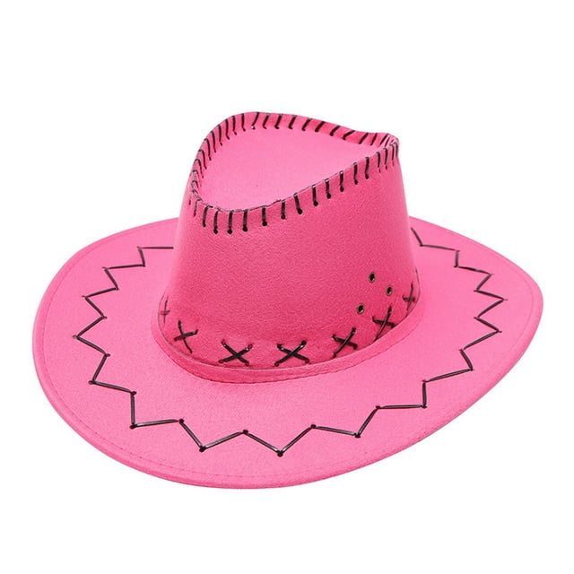 Duoif Cowboy Hats for Women Adult Casual Solid Suture Summer Fashion Cowboy Sun Hat Wide Brim Travel Sun Cap Hats for Men Hot Pink