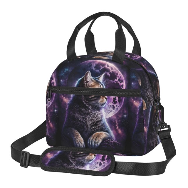 Disketp Purple Moon Cat Lonchera Térmica para Mujer y Hombre, Bolsa de Almuerzo Reutilizable e Impermeable para Trabajo, Viajes y Picnic