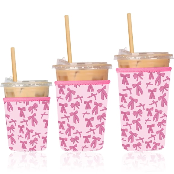 3Pcs Neoprene Cup Sleeve Insulated Reusable Coffee & Tea Cup Sleeves Bowknot 251.3~283x105~155mm