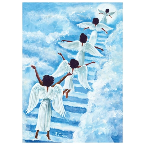 African American Expressions - Cartes de Noël Embossées Ensemble en Boîte - Designs Saisonniers Inspirants - Ensemble de 15 (5x7) Cartes avec Enveloppes Doublées de Feuilles et Autocollants Dorés - Escalier vers le Paradis