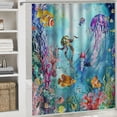 thumbnail image 6 of Orinice  Colorful Ocean Seaworld Shower Curtain for Bathroom Set, Underwater Marine Life Jellyfish Turtle Octopus Coral Bathtub Curtains Decor, Waterproof Polyester Durable with 12 Hooks,  60x72, 6 of 7