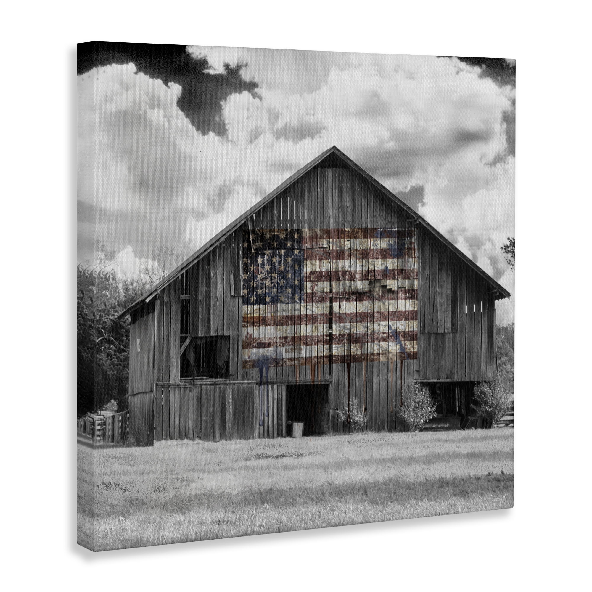 USA Flag Monochrome Barn Canvas Wall Art, design by Decent Exposures