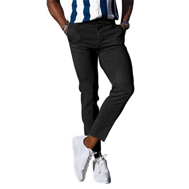 SUNSIOM Pantalon de Mode pour Hommes Couleur Unie avec Cordon de Serrage Coupe Ajustée Extensible Coupe Régulière