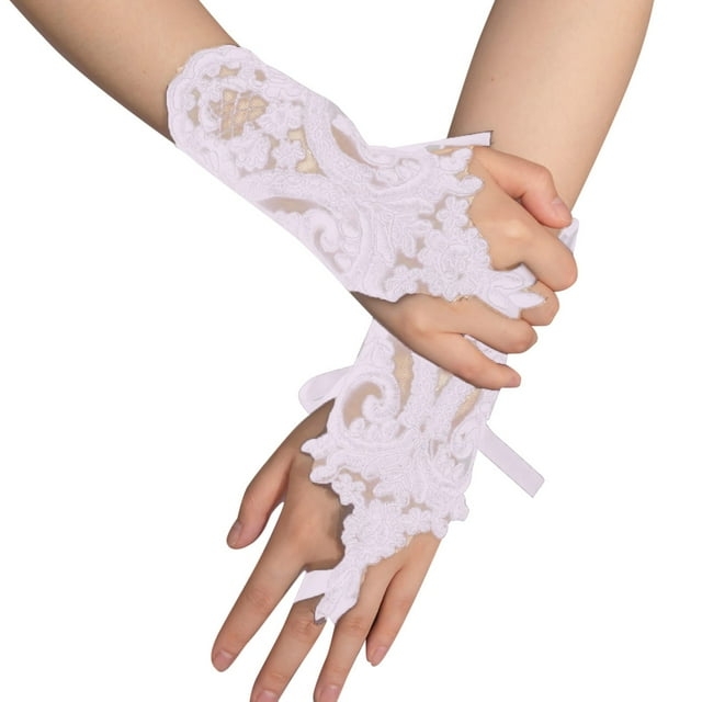 WEAIXIMIUNG Gants Légers pour Femmes Gants Courts en Dentelle Brodée Gants Sans Doigts en Dentelle Gants pour Thé pour Opéra Bal Mascarade Gants de Robe de Soirée