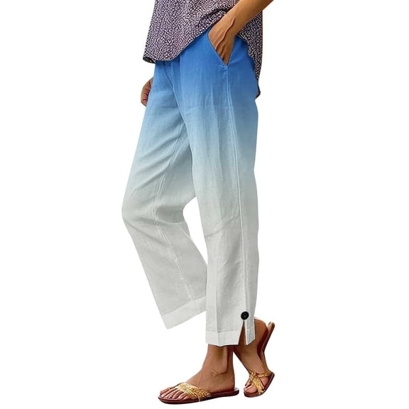 Boho Pants for Women Casual Lightweight Straight Leg Pants Comfy Elastic Waisted Women's Trousers Pockets,Multicolor,S