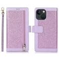 thumbnail image 7 of Wallet Case for iPhone 14 Plus Shining Zipper Pocket Cover, Glitter Sparkle Luxury PU Leather Magnetic Flip Folio Case with Card Slots Kickstand Wrist Hand Strip Shockproof Case, Purple, 7 of 7