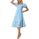 thumbnail image 2 of INSPIRE CHIC Vestido Largo Bohemio Floral de Manga Corta con Cuello Cuadrado y Corte A Casual en Color Azul M, 2 of 5