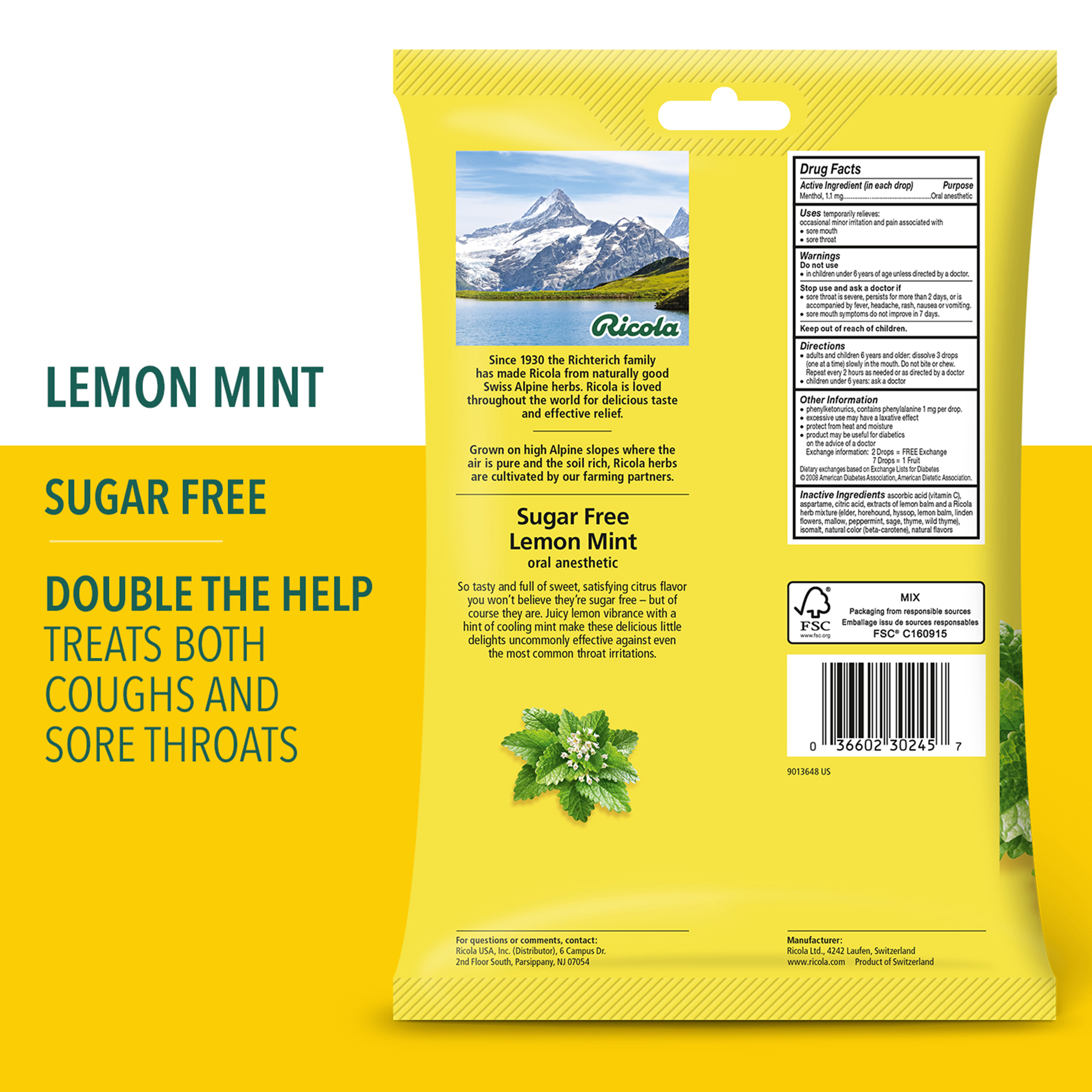 Ricola Sugar Free Lemon Mint Throat Drops, Refreshing Throat Relief - 45 Ct - image 3 of 11