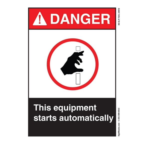SignMission OS-CL-D-710-L-19972 OSHA Danger Sign - This Equipment Starts Automatically