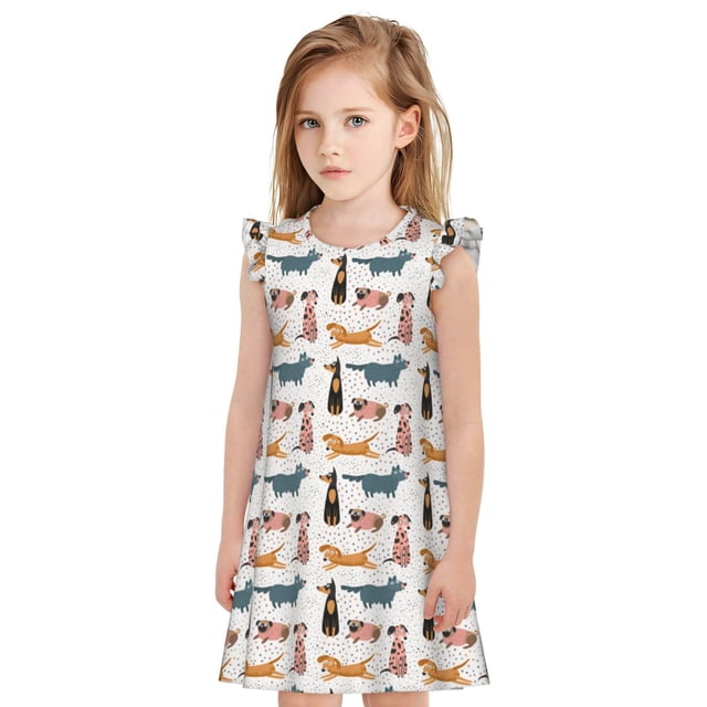 Balery Dogs Pug Camisón de princesa para niñas, pijama de algodón con mangas abullonadas, suave y bonito.-X-Large