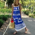 thumbnail image 2 of XVJRHAK Wedding Guest Dresses for Women Summer Women Summer Boho Print Beach Holiday Dress Strap Big Swing Maxi Dress Maxi(Blue,XXXL), 2 of 5
