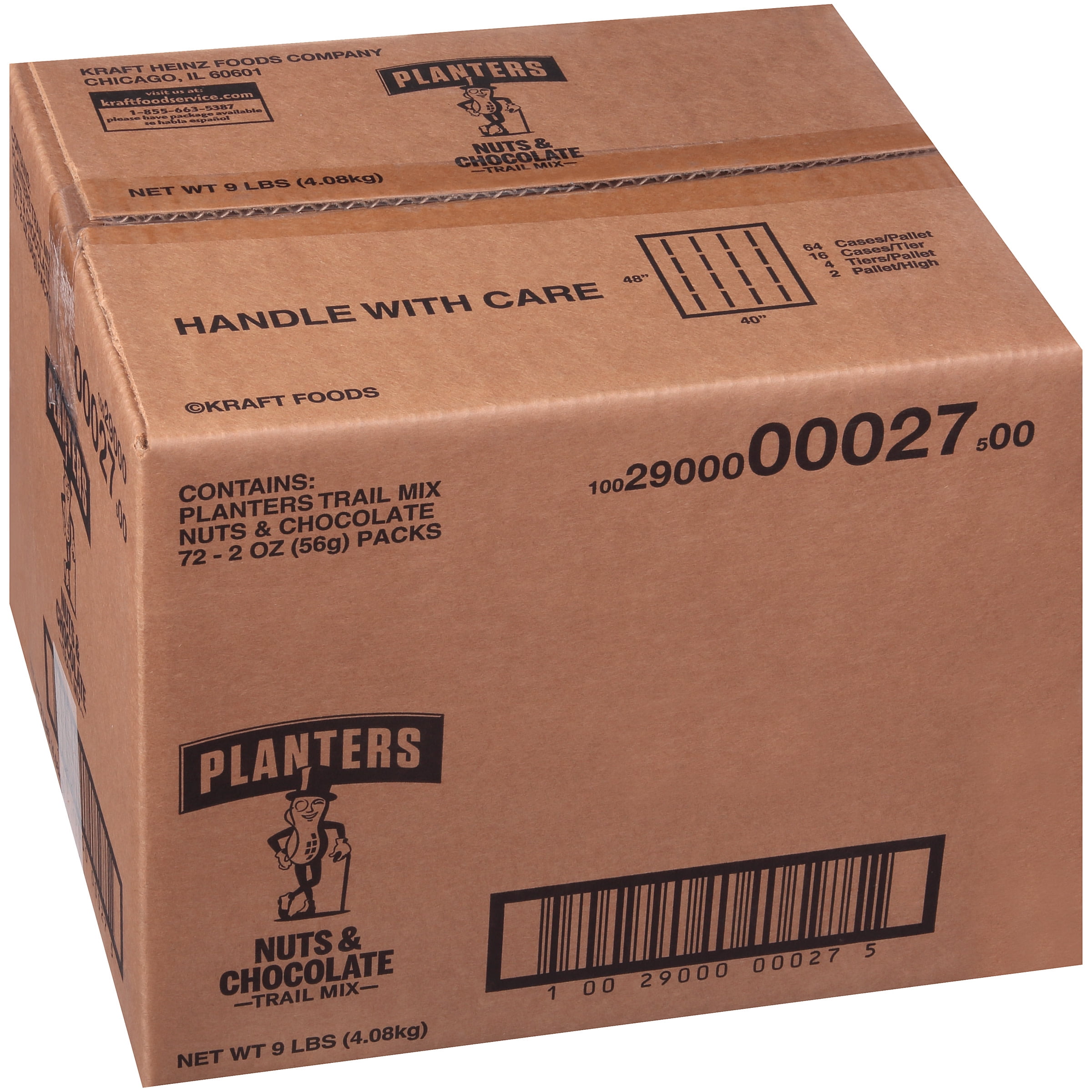 Planters Nuts & Chocolate Single Serve Trail Mix with Roasted Peanuts, M&M Chocolate Candies, Raisins & Roasted Almonds, 72 ct Casepack, 2 oz Packs