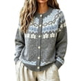 thumbnail image 2 of felwors Womens Fair Isle Sweater Button Up Long Sleeve Cardigans Crew Neck Open Front Knit Vintage Sweater Coats Grey for Size L, 2 of 5