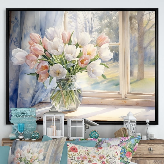 Designart "Rustic Tulip Still Life" Tulips Floater Framed Canvas Art Print