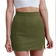 thumbnail image 3 of Gustave Women's High Waist Bodycon Mini Pencil Skirt Ladies Fashion Split A-Line Short Skirt Faux Suede Leather - Green, S, 3 of 7