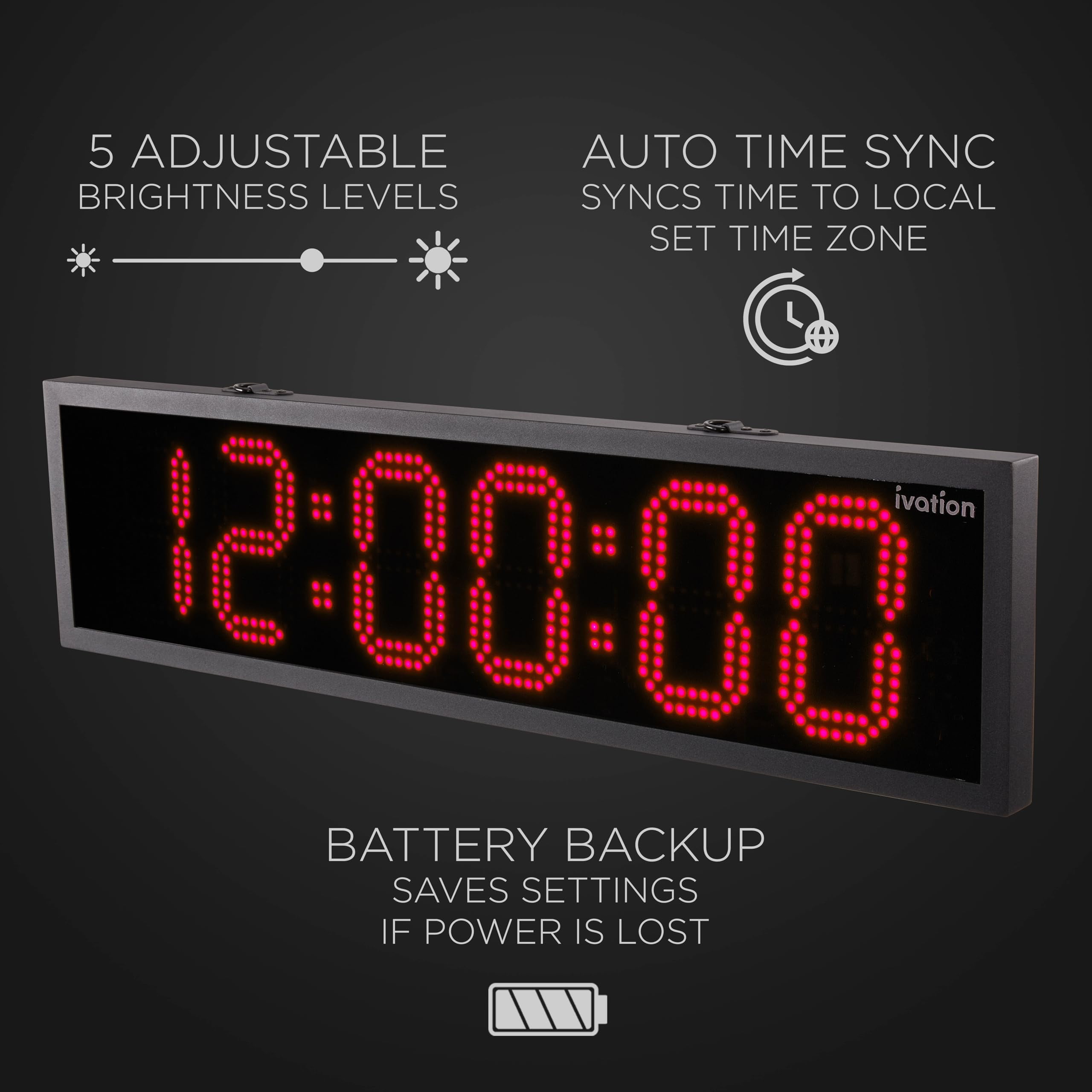 IVATION Waterproof Digital Clock with LED Display, Outdoor Water-Resistant with Stopwatch & Alarms