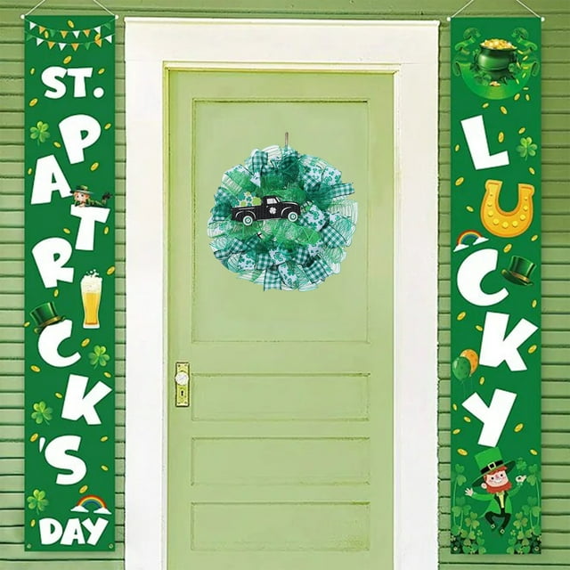 LSLJS St. Patrick's Day Door Wreath Irish Festival Car Wreath Spring Easter Decorative Flowers Ribbon Doors Walls Windows Home Decor, St Patricks Day Wreath