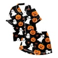 thumbnail image 7 of Halloween Silk Pajamas Women Pajama Set for Women Silk Satin Short Sleeve Button Up Top and Shorts with Halloween Print for Cozy Sleepwear and Elegant Dark Gray S, 7 of 7