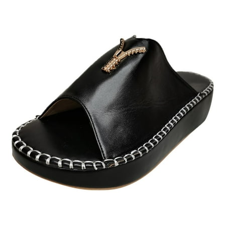 OJSFQUFP Sandals for Women Wedges Shoes Ladies Sandals Comfort with Elastic Ankle Strap Casual Bohemian Beach Shoes Slip On Sandals Ladies Flats Open Toe Slipper for Women Black 41