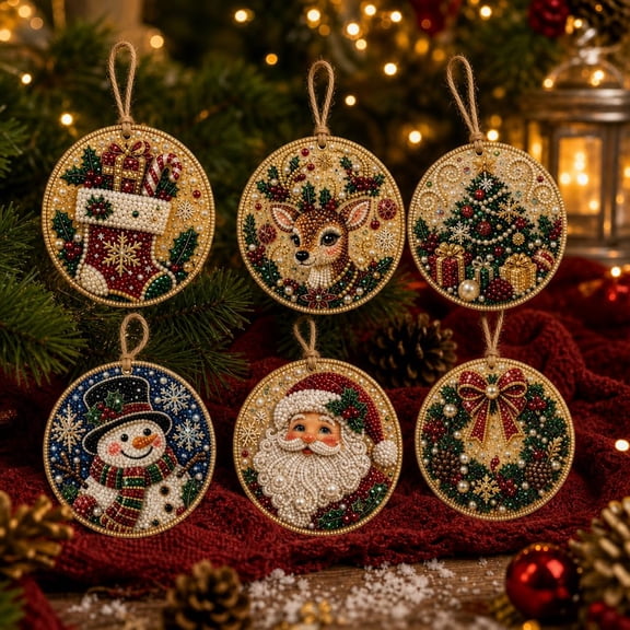 5D Wooden Christmas Pearl Diamond Art Kit, DIY Gem Craft Set for Christmas Tree, Window and Holiday Decor, Handmade Ornaments