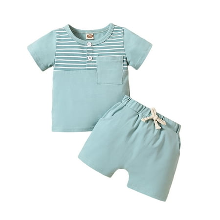 

aturustex 0M 6M12M 18M 24M 3T Infant Baby Boys Shorts Set Short Sleeve Striped T-shirt with Elastic Waist Shorts Summer Outfit 2Pcs
