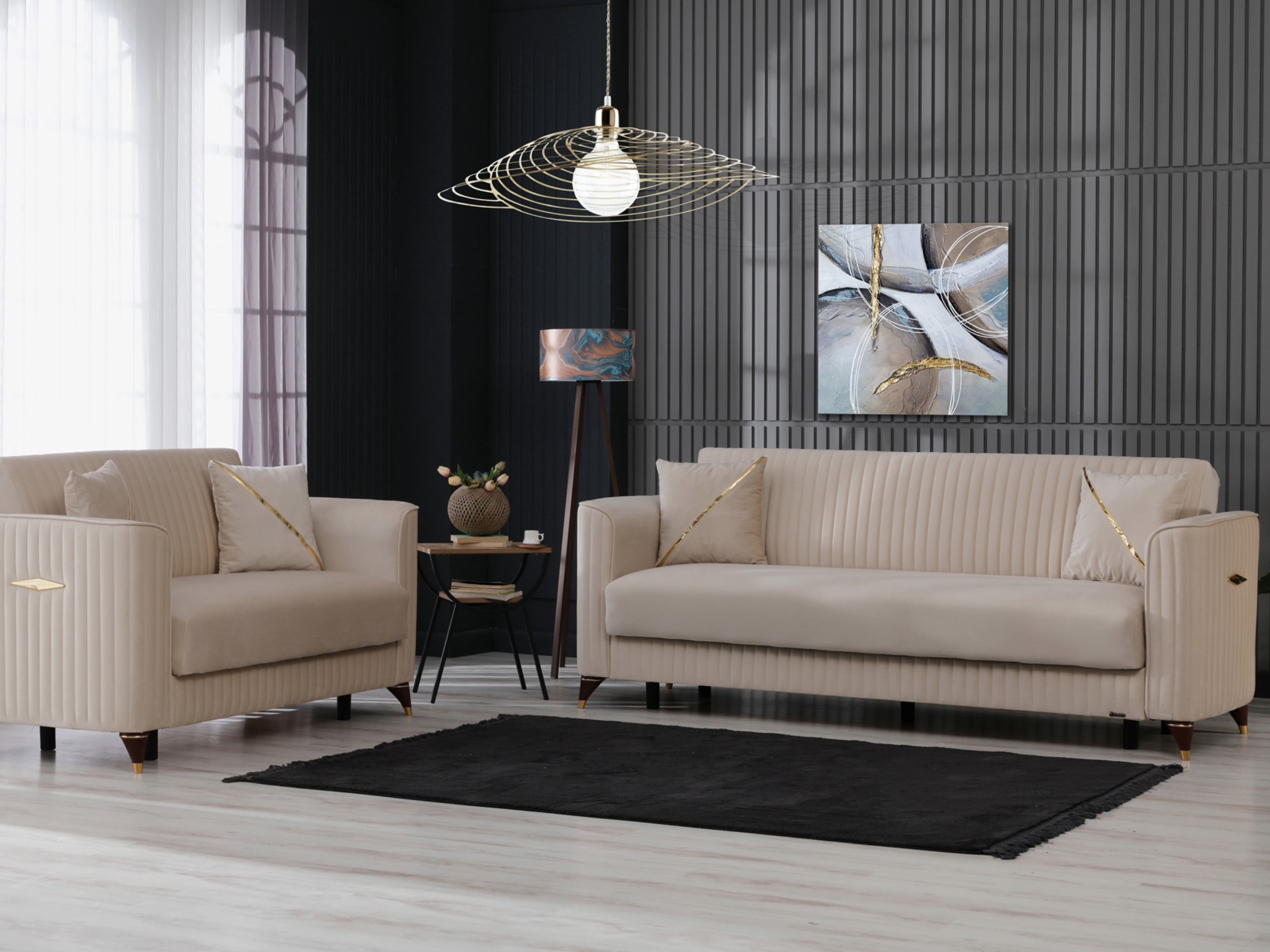 Ottomanson 90" Convertible Sofa Couch for Living Room, Microfiber Modern Sofa Bed with Storage, Beige