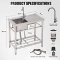 thumbnail image 3 of 47" Stainless Steel Commercial Utility Sink, Freestanding Double Bowl Kitchen Sink Set with Cold and Hot Water Pipe, Workbench, Undershelf for Restaurant, Garage, Outdoor, 3 of 7