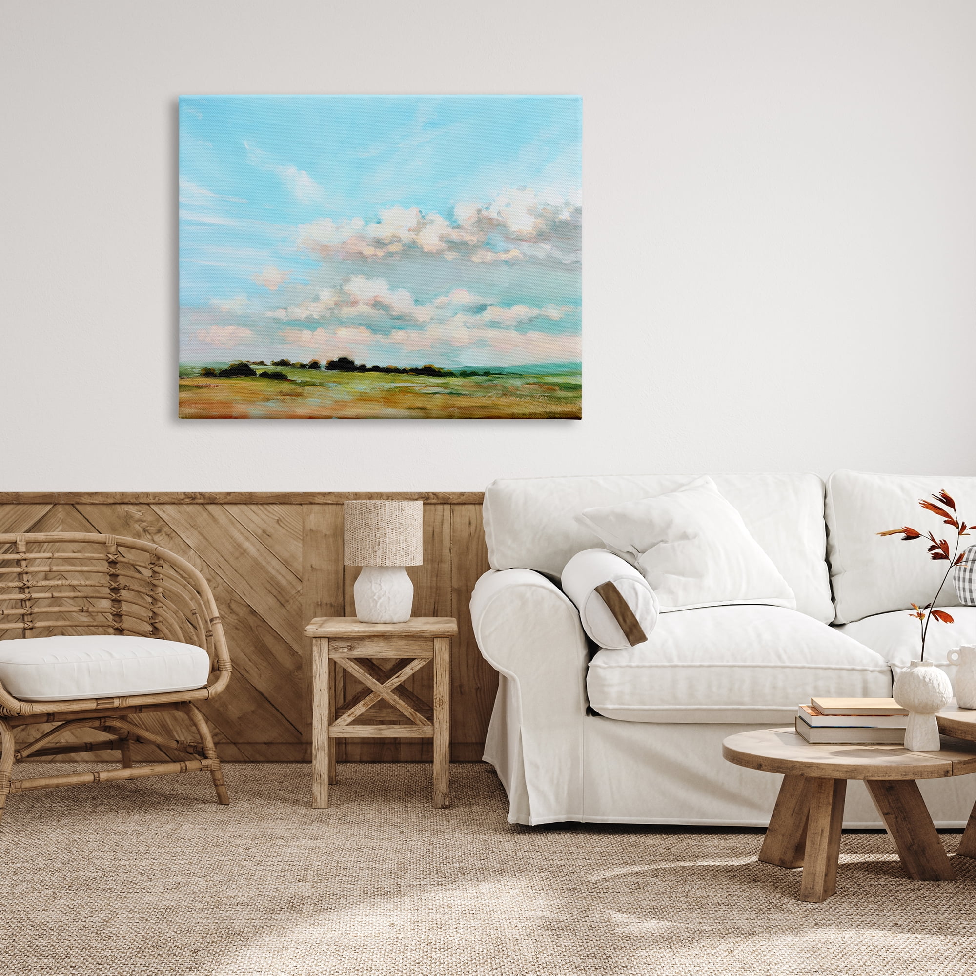 Stupell Industries Cloudy Landscape Painting Nature Painting Gallery Wrapped Canvas Print Wall Art, 48 x 36